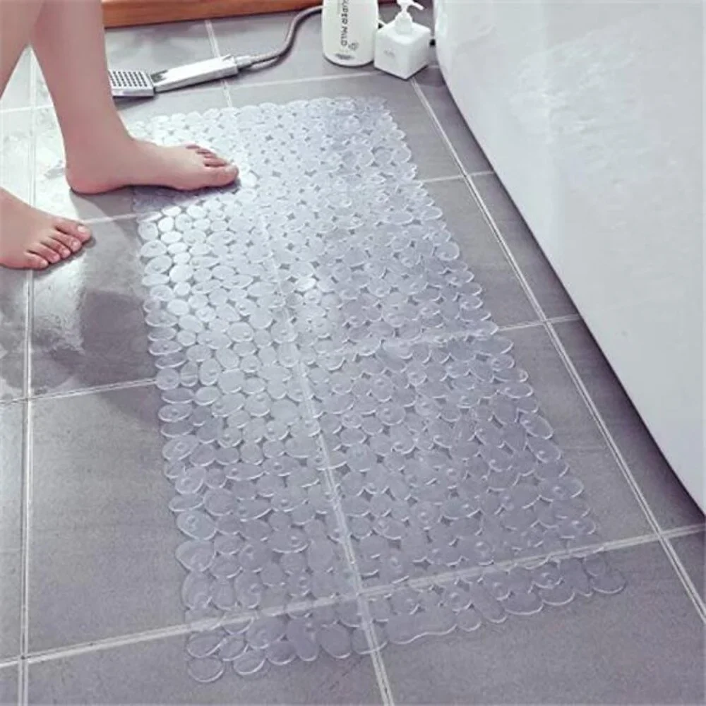 Non Slip Bathtub Shower Mat Pebble Design Suction Cups Drain Holes Clear